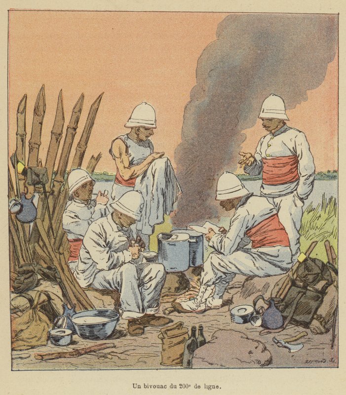 Een bivak van de 200e linie door after Louis Charles Bombled