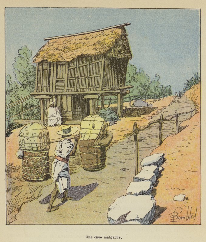 Een Malagassische hut door after Louis Charles Bombled