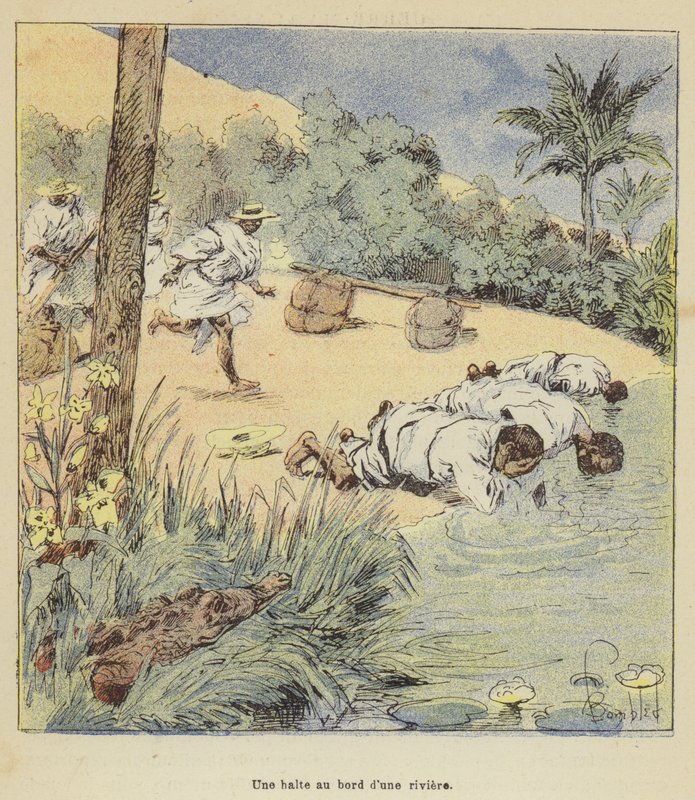Een rustpauze aan de oever van een rivier door after Louis Charles Bombled