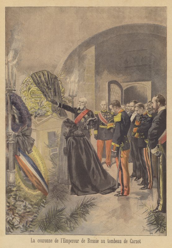 Krans van tsaar Nicolaas II van Rusland geplaatst op het graf van president Carnot van Frankrijk door after Oswaldo Tofani