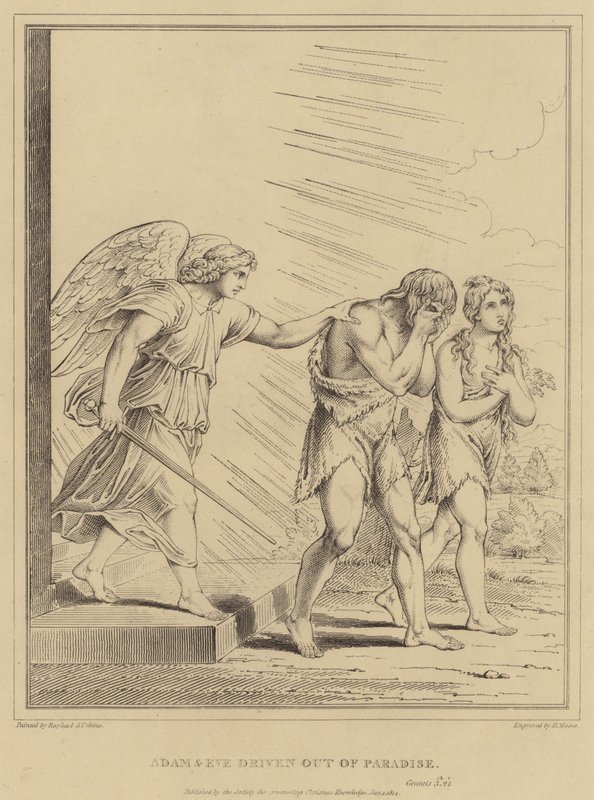 Adam en Eva Verdreven uit het Paradijs door after Raphael
