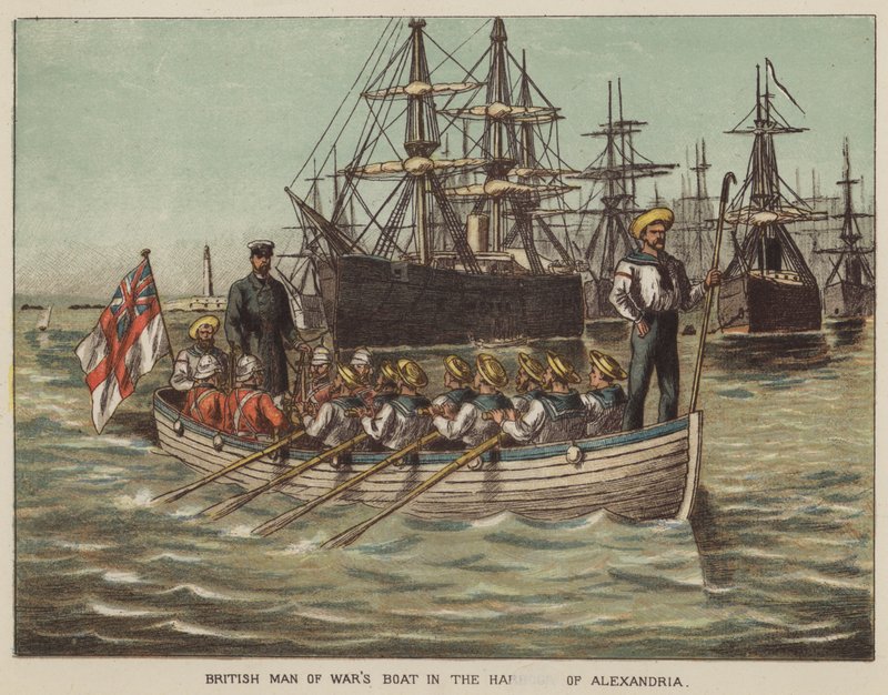 Britse oorlogsschip in de haven van Alexandrië door after Richard Simkin