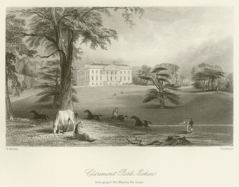 Claremont Park, Esher, eigendom van Hare Majesteit de Koningin door after Thomas Allom