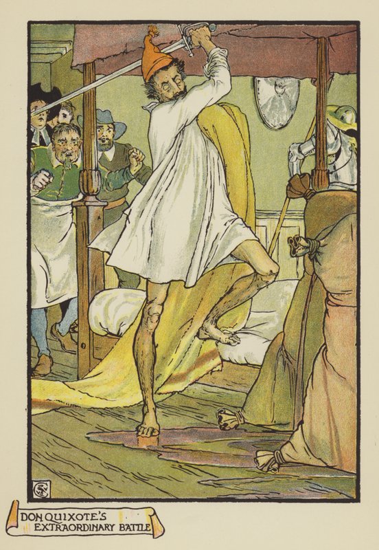 Don Quichots Buitengewone Gevecht door after Walter Crane