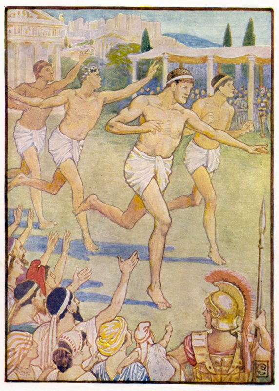 In de vroegste tijden was een eenvoudige hardloopwedstrijd het enige evenement door after Walter Crane