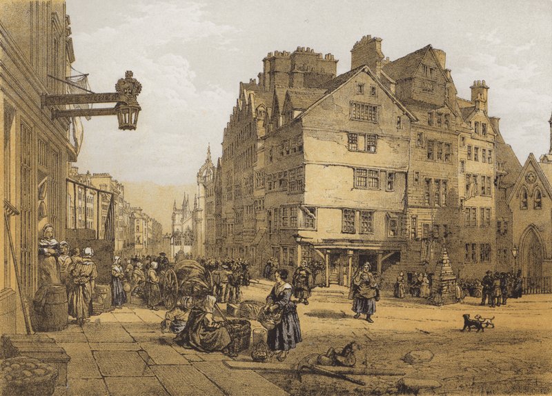 High Street vanaf Head of West Bow, Lawnmarket door after William Leighton Leitch