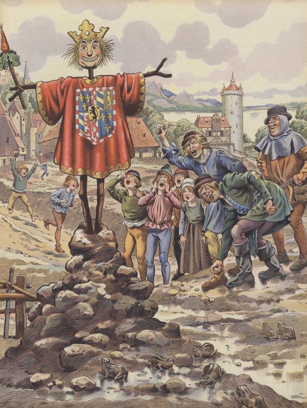 De mensen van Dinant bespotten een beeltenis van Karel de Stoute, hertog van Bourgondië (kleur litho) door pseudonym for Onfray de Breville Jacques Job