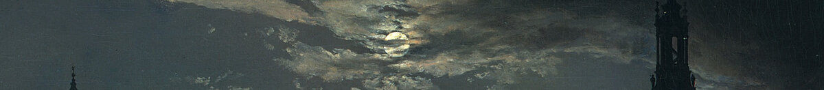 Gezicht op Dresden bij maanlicht (Johan Christian Dahl), Detail: Mond über der Stadtsilhouette