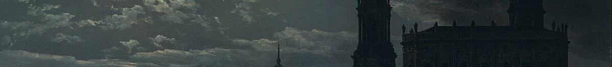 Gezicht op Dresden bij maanlicht (Johan Christian Dahl), Detail: Hofkirche mit Lichtern