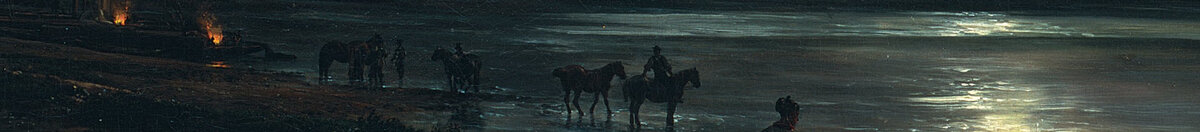Gezicht op Dresden bij maanlicht (Johan Christian Dahl), Detail: Pferde im Flachwasser