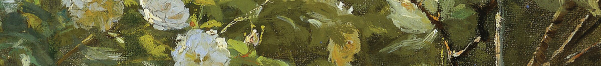 Marie Krøyer zittend in de ligstoel in de tuin bij het huis van mevrouw Bendsen (Peder Severin Krøyer), Detail: Weiße Rosenblüten