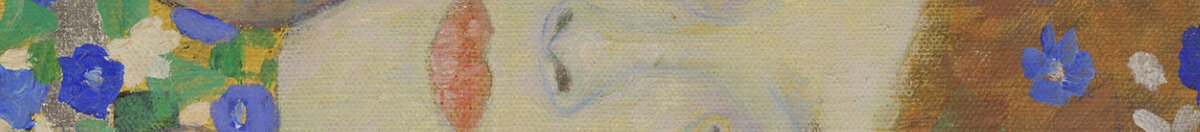 De kus (Gustav Klimt), Detail: Gesicht der Frau mit Hand an der Wange