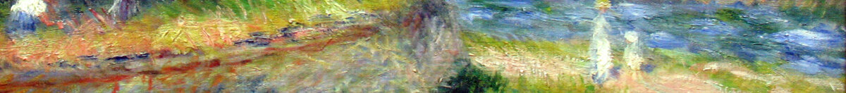 Bloeiende kastanjeboom (Pierre-Auguste Renoir), Detail: Spaziergänger am Fluss