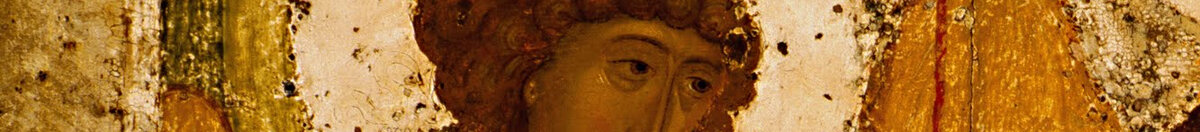 Heilige Drie-eenheid (Troitsa) (Andrei Rublev), Detail: Linker Engel mit Heiligenschein