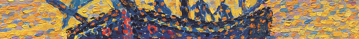 De haven bij zonsondergang, Opus 236 (Paul Signac), Detail: Bootsrumpf mit Figuren