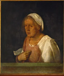 De oude vrouw (schilderij op doek)