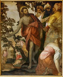 Johannes de Doper predikt ... (schilderij op doek)