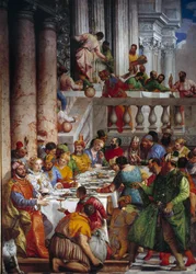 De bruiloft te Kana, detail: De maaltijd van de vorsten. Fresco van Paolo Veronese (1528-1588), Ec. Fri.