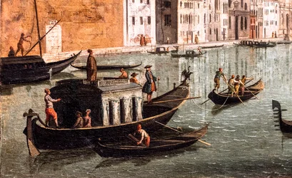 Het Canal Grande tussen de kerken van Santa Croce en San Geremia, detail