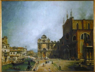 Het plein voor Santi Giovanni e Paolo, Venetië (schilderij op doek)