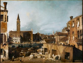 De steenhouwershof;Venetië: Campo San Vidal en de kerk Sta (olieverf op doek)