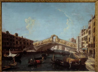 Zicht op de Rialtobrug in Venetië gondels op het Canal Grande schilderij door Antonio Canal genaamd Canaletto
