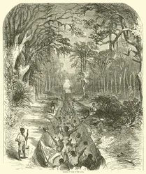 Slaven aan het werk aan het kanaal, maart 1863 (gravure)