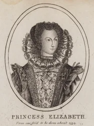 Prinses Elizabeth, dochter van koning Hendrik VIII en Anne Boleyn (gravure)