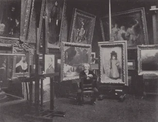 Franse schilder Carolus-Duran in zijn atelier (zwart-wit foto)