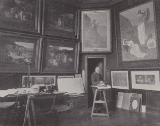 Franse schilder Pierre Puvis de Chavannes in zijn atelier
