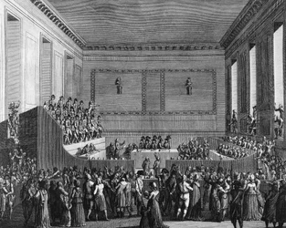 Oorlog van de Franse Revolutie en antirevolutionaire bewegingen: Antoine Quentin Fouquier de Tinville, rechter door het Revolutionaire Hof op 12 floreal Jaar 3 (1 mei 1795) van de Republiek. Gravure door Berthaut naar Girardet