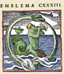 Een triton en een ouroboros, illustratie 