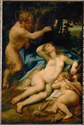 Venus, slapend, geobserveerd door een sater - ook wel "de slaap van Antiope" genoemd ...
