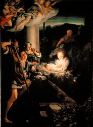 Heilige Nacht (Geboorte van Christus). Schilderij van Antonio Allegri, genaamd Il Correggio (De Correggio)