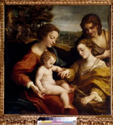 Het mystieke huwelijk van Sint Catharina van Alexandrië met Sint Sebastiaan