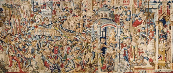 De Trojaanse Oorlog: De Vernietiging van Troje, ca. 1470 (tapisserie)