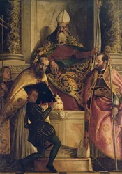 St. Antonius Abt met St. Cornelius, St. Cyprianus en een Page