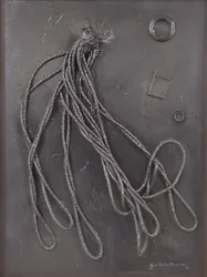 G. C. Riccardi, Combustione n. 3, 1990, Gemengde media op doek, 60x80, Arpino, Stichting Umberto Mastroianni, Italië.