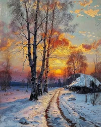 Landschap op een winterdag bedekt met sneeuw, Wall Decor te koop