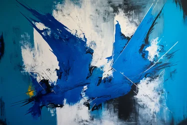 Abstract olieverfschilderij zilver  blauwe kleuren, canvas print op aanvraag