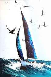 Raven  Stormy Waves Abstract Acryl Expressie, Canvas afdrukken op maat