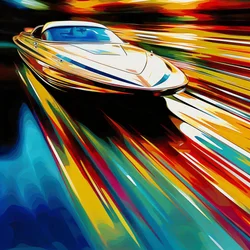 Glijden door het licht: Speedboat on a Shiny Road, canvas art prints