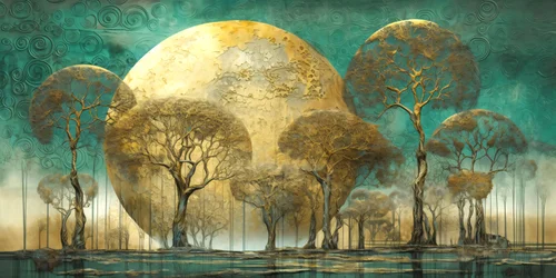 Boomlandschap Surrealistisch Abstract in Zachte Tinten, moderne wanddecoratie