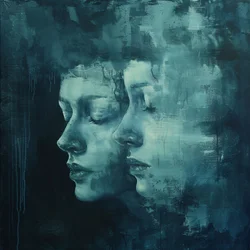 Dubbele gezichtsschildering in droefheid, wanddecoratie  canvas prints