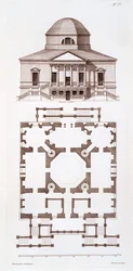 Plan en Elevatie van Chiswick House, prent gemaakt door Herisset, ca. 1720s