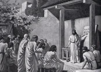 Cadmus geeft de Grieken een alfabet, illustratie uit 