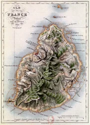 Kaart van Mauritius, illustratie uit 