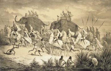 Cavalcade van Sikh-hoofdmannen op olifanten, uit 