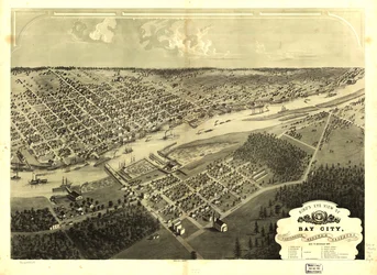 Vogelvlucht van Bay City, Portsmouth, Wenona  Salzburg, Bay Co, Michigan 1867. LOC 73693424