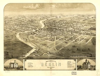 Gezicht in vogelvlucht op de stad Berlijn, Green Lake Co, Wisconsin 1867. LOC 73694536